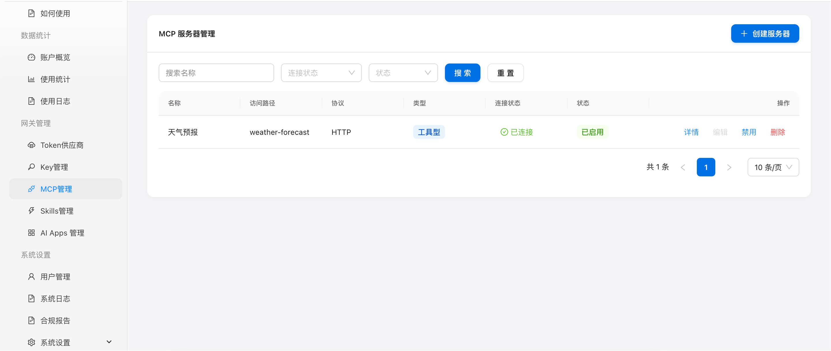 Figure 2: MCP management list page